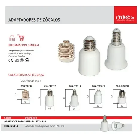 ADAPTADOR DE ZOCALO E27 A E40 TBC